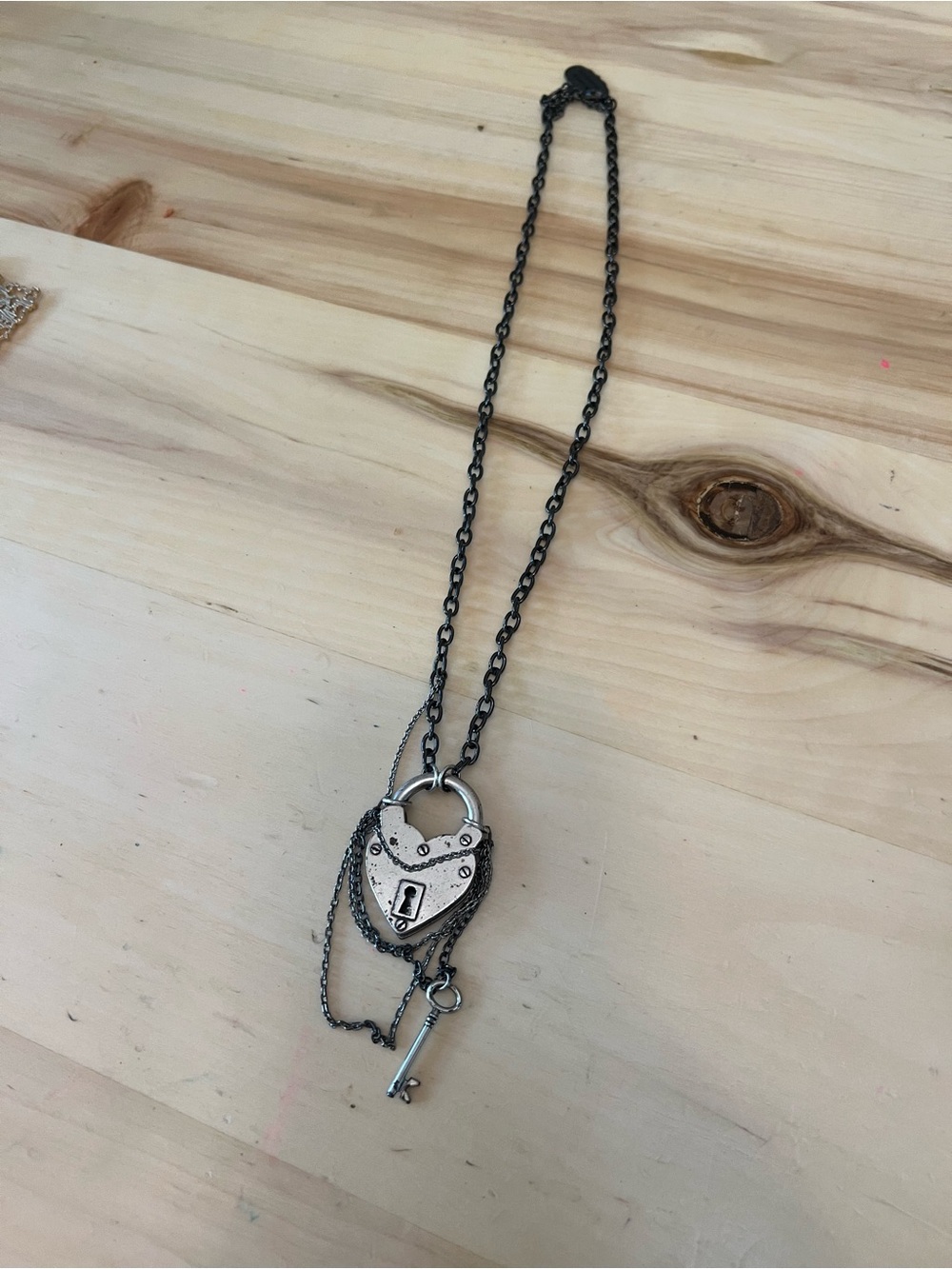 Disney Couture Heart Lock and Key Pendant Necklace - Silver/Black
